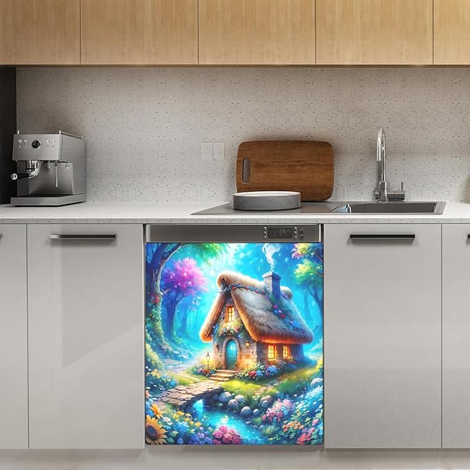 Dishwasher Magnet Cover Forest Flower Colorful Dishwasher Decorative Cover Front Dishwasher Door Cover Reuseable Dishwasher Cover Panel Decal for Kitchen Refrigerator Home Appliances 23" X 26"