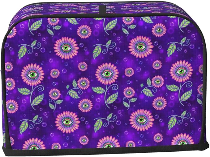 2 Slice Toaster Cover with Pocket, Trippy Eyes Flower Sunflower Lightweight Foldable Dust Cover, Fingerprint Protection for Kitchen