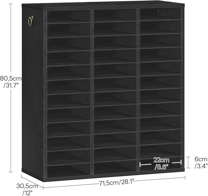 HOOBRO Literature Organizer, 36 Compartments Wooden Mail Organizer, Countertop Literature Sorter with Adjustable Shelves for Home, Office, School, Student Mailbox for Classroom, Black BK123WF01