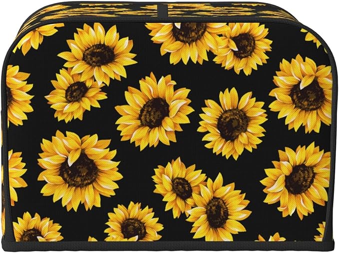 Sunflower Stylish Black 4 Slice Toaster Cover, Waterproof Toaster Dust Cover Bread Maker Protective For Small Kitchen Appliance Dining Room Table Home Decor Gifts