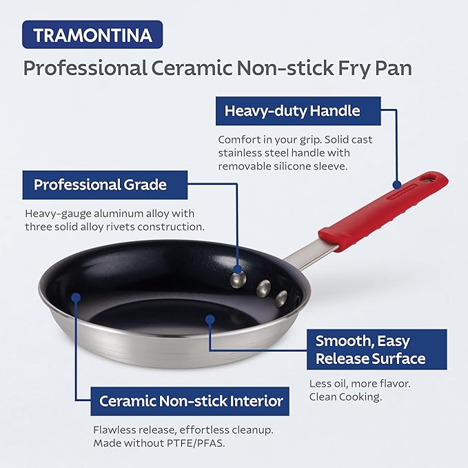 Tramontina Professional 8-Inch Ceramic Non Stick Small Frying Pan, Heavy-Gauge Aluminum Skillet with Ceramic Nonstick Coating, Dishwasher and Oven Safe, Black