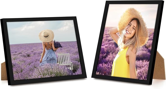 Americanflat 9x11 Picture Frame with Shatter-Resistant Glass - Streamline Collection - Thin Border Photo Frame for Tabletop and Wall Display - Hanging Hardware and Easel Stand Included - Black