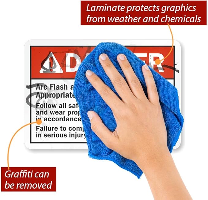 SmartSign - U1-1082-ND_10x7 Adhesive Vinyl Label, Legend "Danger: Arc Flash and Shock Hazard PPE Required" with Graphic, 7" high x 10" wide, Black/Red on White
