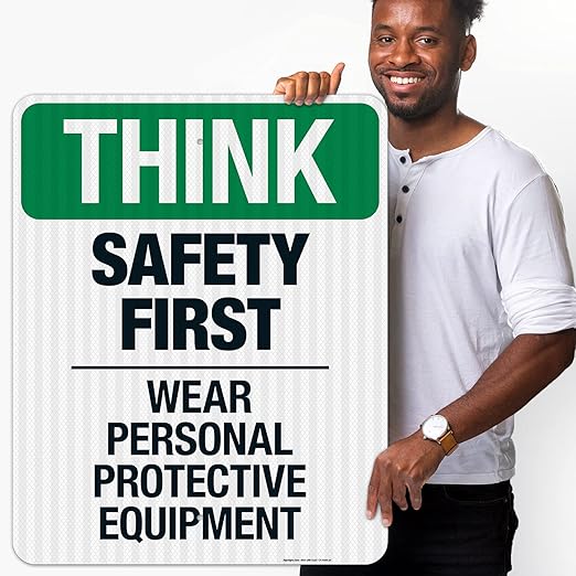Think Safety First Wear Personal Protective Equipment Sign, 24x30 Inches, 3M EGP Reflective .080 Aluminum, Fade Resistant, Made in USA