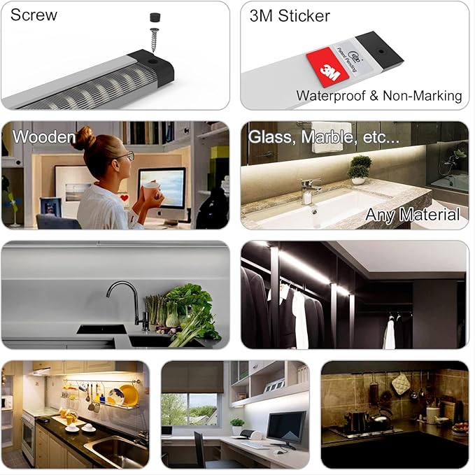 LED Under Cabinet Lighting Touch cabinet light Built-in Adjustable Cable No MESSY Wires! 3 Panel Counter Lights for Kitchen Garage Pantry Closet 3000K 1350Lm Super Bright Good for Timer Smart Plug