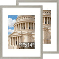 Vittanly 11x14 Picture Frame Set of 2, Solid Wood Frame for Wall Art Photo and Prints, Display Photo 8x10 with Mat or 11x14 without Mat, Grey