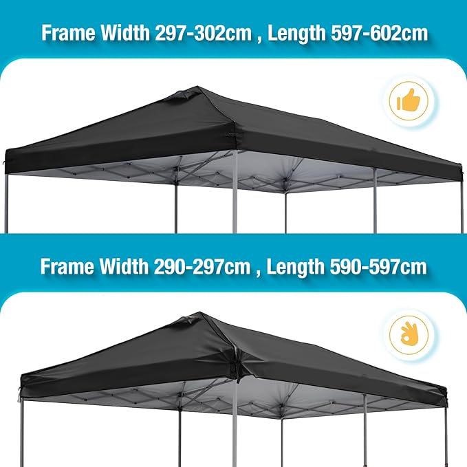 10x20 Canopy Replacement Top Cover with Air Vents for ez up Pop up Canopy Gazebo Tent, with Adjustable Strap, Waterproof & Anti-UV for Outdoor Shade (Frame Not Included) (Black)