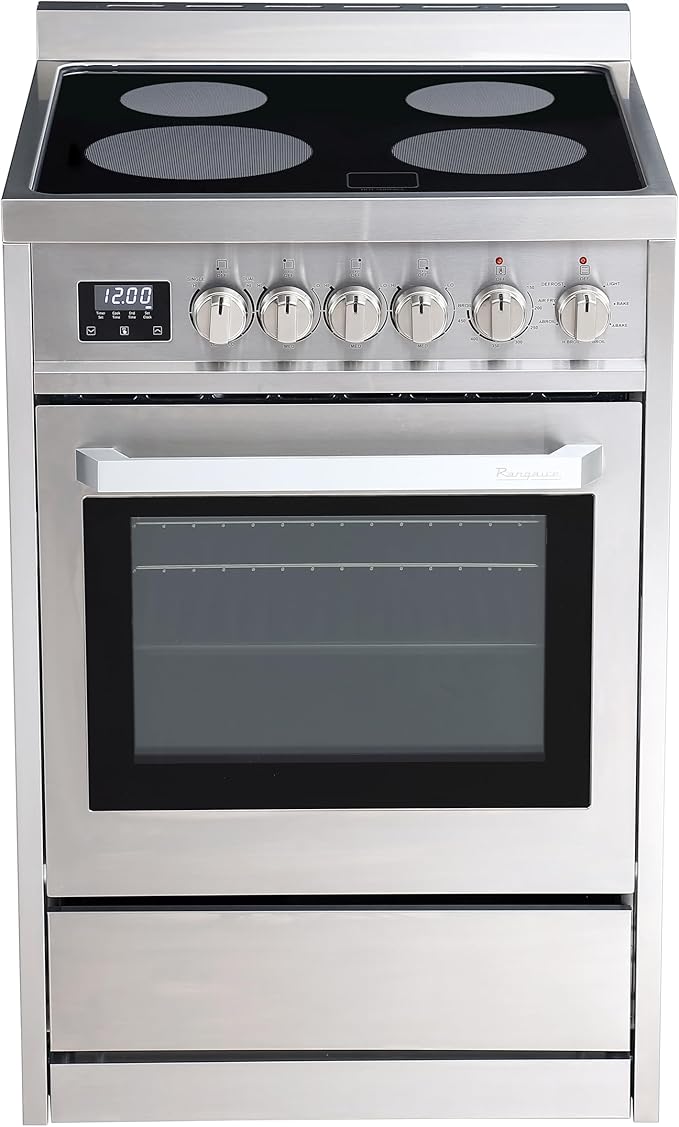 Rangaire RRE241TS 24" Electric Range Oven with Timer - Stainless Steel, Infrared Stove Burners, True Convection, Easy Reach Racks