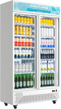 Commercial Merchandiser Display Refrigerator with 2 Glass Doors 30 Cu.ft Beverage Back Bar Cooler Black Drink Fridge for Convenience Stores, Supermarkets,Bars,Offices White
