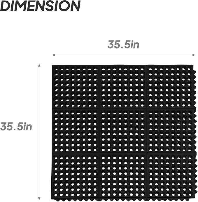 ROVSUN Rubber Floor Mat with Holes, Anti-Fatigue/Non-Slip Drainage Mat, for Industrial Kitchen Restaurant Bar Bathroom Utility Garage Pool Entry Door Mat, Indoor (36'' x 36'' Black 1Pcs)