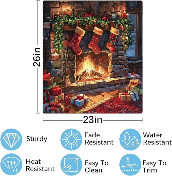 Christmas Stockings Fireplace Dishwasher Magnet Cover, Reusable Refrigerator Panel Stickers Microwave Front Door Covers Magnets for Kitchen Home Appliances Holiday Party Decorations 23 X 26 in