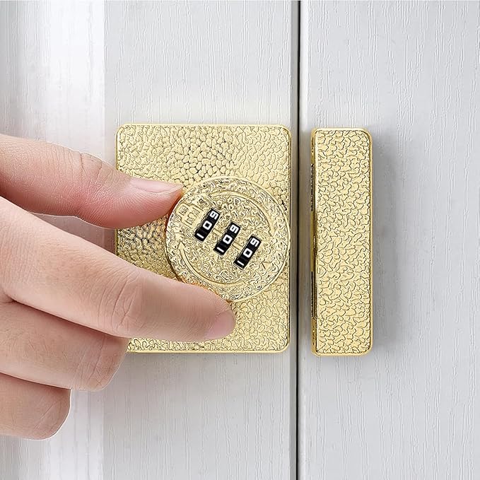 Gold Cabinet Lock,3 Digit Password Keyless,Anti Pry Mechanical Password Lock,Protect Privacy,for Drawer,Cabinets,Locker, Closet,Windows,Sliding Door,Bathroom,and Garden