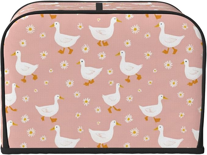 4 Slice Toaster Cover for Kitchen Goose Pattern Daisy Flower Waterproof and Dustproof Toaster Dust Cover with Side Pockets Decorative Universal Cover for Wide Slot Toasters and Small Appliances