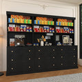 Vyre 71" Farmhouse Kitchen Pantry Cabinet Set of 3, Black Freestanding Coffee Bar Hutch with Drawers & Adjustable Shelves, Large Storage Cabinet with Microwave Stand for Living Room & Kitchen