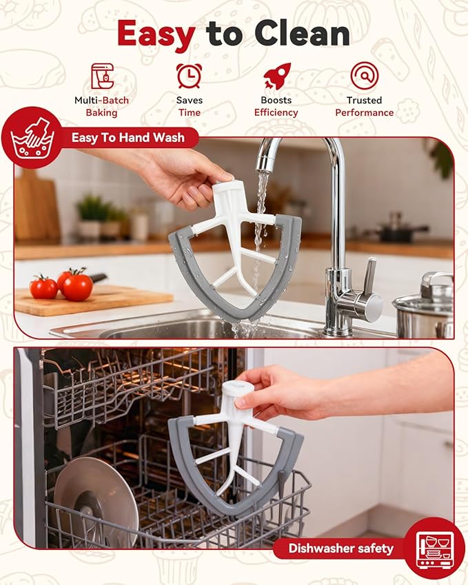 Flex Edge Beater Paddle for KitchenAid 4.5-5QT Tilt-Head Stand Mixer Silicone Bowl Scraper Replacement Part,Dishwasher Safe for Kitchen Aid Accessories And Attachments Mixers Accessory,Grey