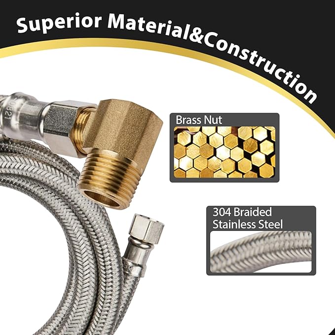 50 Pack Foskan 6FT Stainless Steel Dishwasher Hose With 3/8" Comp x 3/8" MIP 90° Elbow,Flexible Water Line Connector for Standard Dishwashers （6FT）