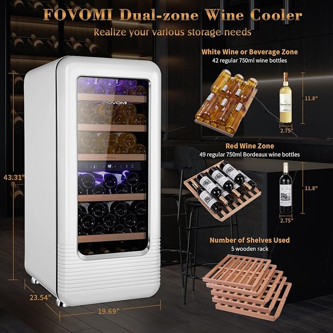 Wine Fridge,91-bottle Wine Cooler Refrigerators Dual Zone Large Wine Beverage Freestanding Cellar,Holds 91bottles (White)