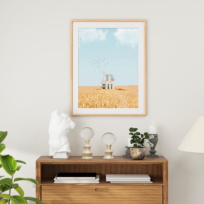 Axeman 22x28 Oak Frame - Rounded Corner 22 x 28 Poster Frame Matted to 18x24 - Natural Oak Wood Picture Frame with Tempered Glass Wall Mount Display