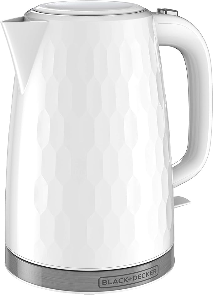 BLACK+DECKER 1.7L Cordless Electric Kettle, KE1560W, Premium Texture, Water Window, Rapid Boil, Auto Shutoff, White