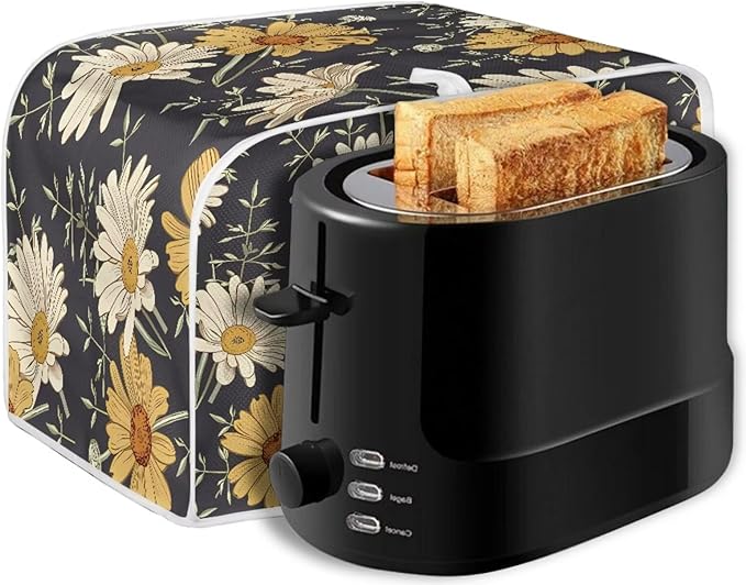 Retro Daisy Pattern Toasters Cover Spring Flower Bread Maker Covers Kitchen Small Appliance Dust-Cover Kitchen Accessories for Toaster,4 Slice