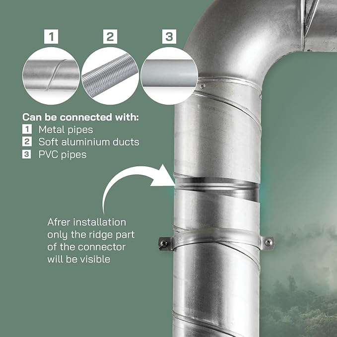 Vent Systems 8'' Inch Galvanized Steel Duct Connector - Round Ventilation Duct Extension - Metal Vent Coupler - Metal Hose Coupling - Galvanised Pipe Connector
