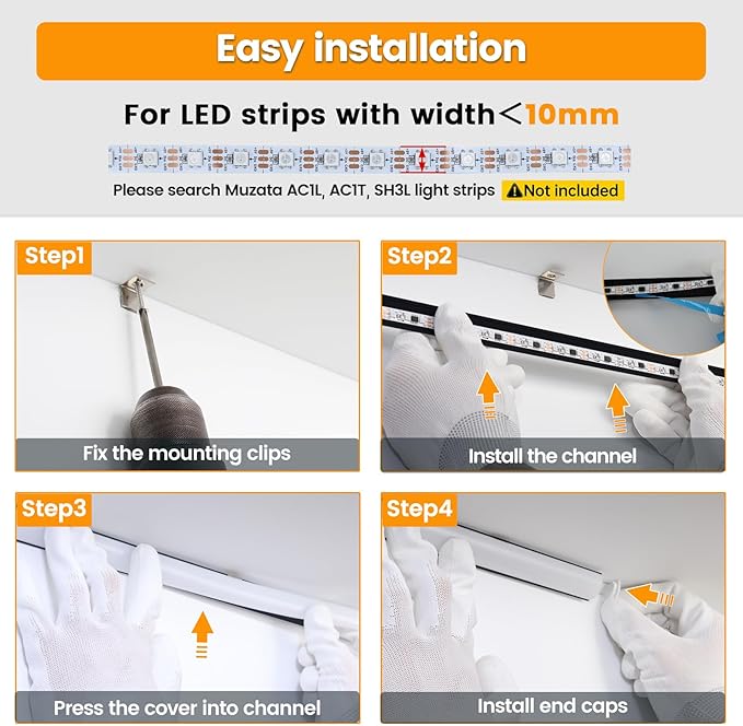 Muzata 20Pack 6.6FT/2M V Shape LED Channel Black Aluminum LED Strip Diffuser Channel with Milky White Cover Corner Lighting Easy Installation V1SW BW 2M