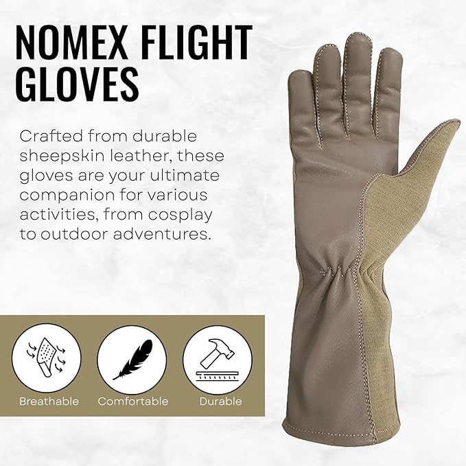 Nomex Flight Gloves, Leather Work Gloves for Men, Soft Durable Sheep Skin Leather Driving, Flying, Gardening Hunting Gloves