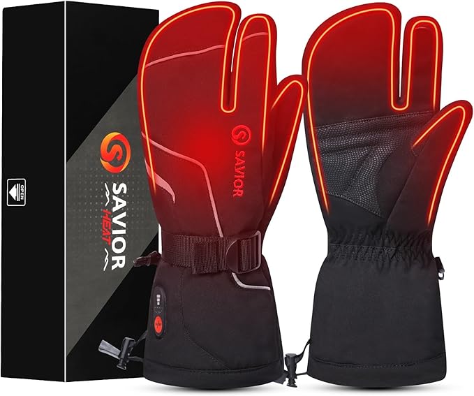 Heated Mittens Battery Gloves Men Women, SAVIOR HEAT Flexible Crab Finger Rechargeable Ski Mitten with 7.4V 2200mAh Battery for Winter Snow Skating Camping Hunting Hiking Motorcycle