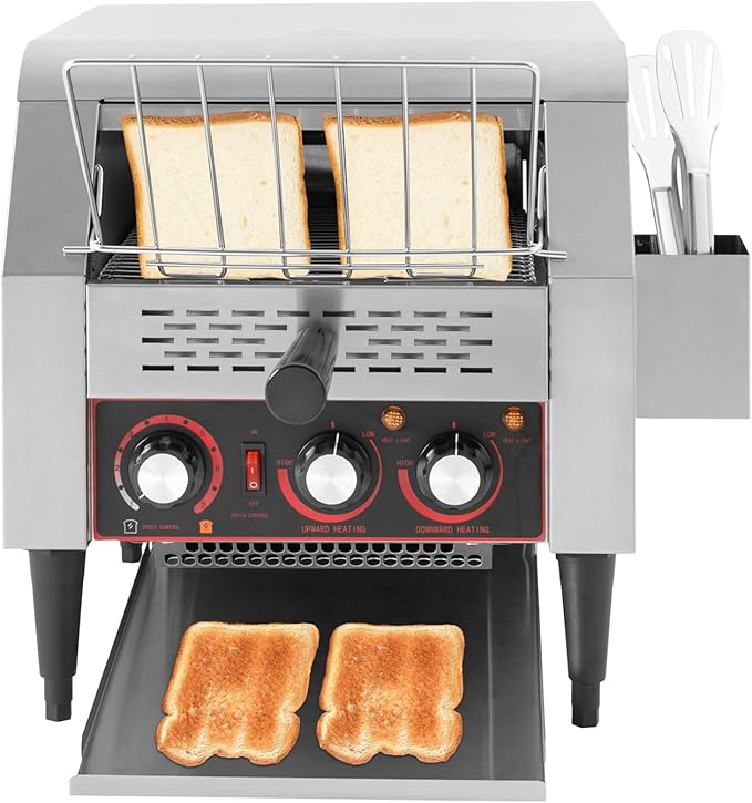 Commercial Conveyor Toaster, 1900W Heavy-duty Toasters with Multiple Heating Modes and 7 speeds, Toaster Ovens Countertop for Raditional White Slices, Wheat Bagel Halves (300 Slices/H)