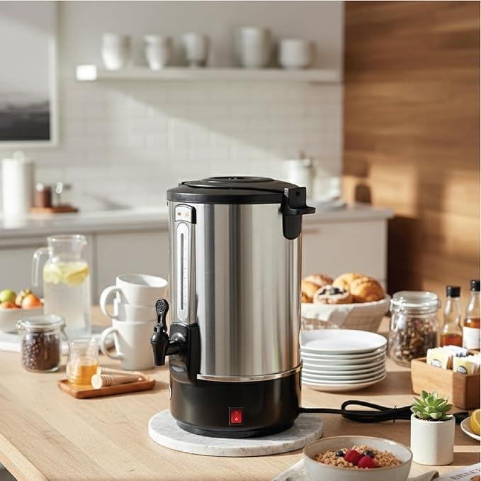 ALPHA LIVING 100 Cups Electric Coffee Urn – Stainless Steel Large Capacity Electric Kettle Percolator Coffee Pot – Ideal Hot Beverage Dispenser for Catering, Hotels, Restaurants –Leak-Proof Tap