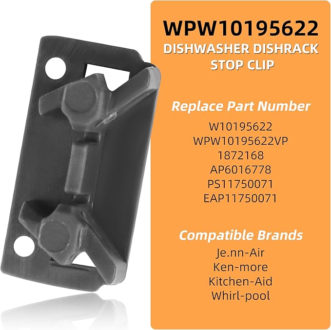 Upgraded W10195622 Dishwasher Upper Dishrack Slide Rail Rear Stop Fit for Whirl-pool Kitchen-aid Ken-more Dishwasher Top Rack Parts, Replaces WPW10195622 1872168,AP6016778,PS11750071 by AMI PARTS
