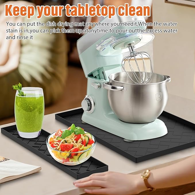 Silicone Mat For kitchen aid Stand Mixer&Blender- Removable 18"*15"*0.5" Countertop Protector Mat, Concave Convex Design, Slip-resistant, shock-absorbing, leak-proof-Stand Mixer Accessories (Black)