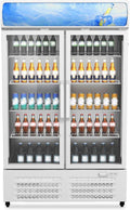 GarveeLife 25.3 Cu Ft Beverage Cooler with Glass Doors, Commercial Merchandiser Refrigerator - LED Lightbox & Universal Casters for Convenience Stores, Bars