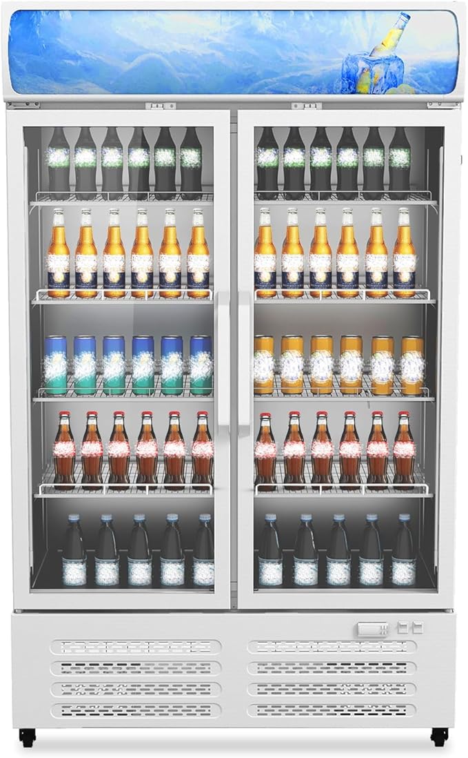 IDEALHOUSE Commercial Refrigerators, 26.8 Cu.Ft Beverage Cooler, Commercial Fridge with Glass Door Display, LED Light Adjustable Shelves Drink Cooler for Restaurant Grocery Store Home, White