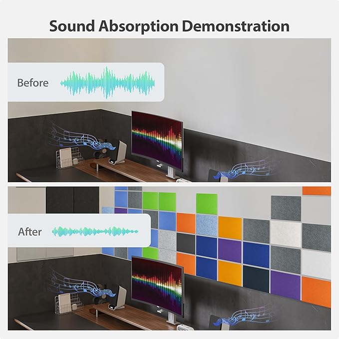 12 Pack Acoustic Panels Self Adhesive Sound Proof Foam, High Density Sound Acoustic Panel, 16X12X0.4 Inch 4:3 Rectangle Panels in Home, Office, Reccording Room, Studio,and More(Violet)