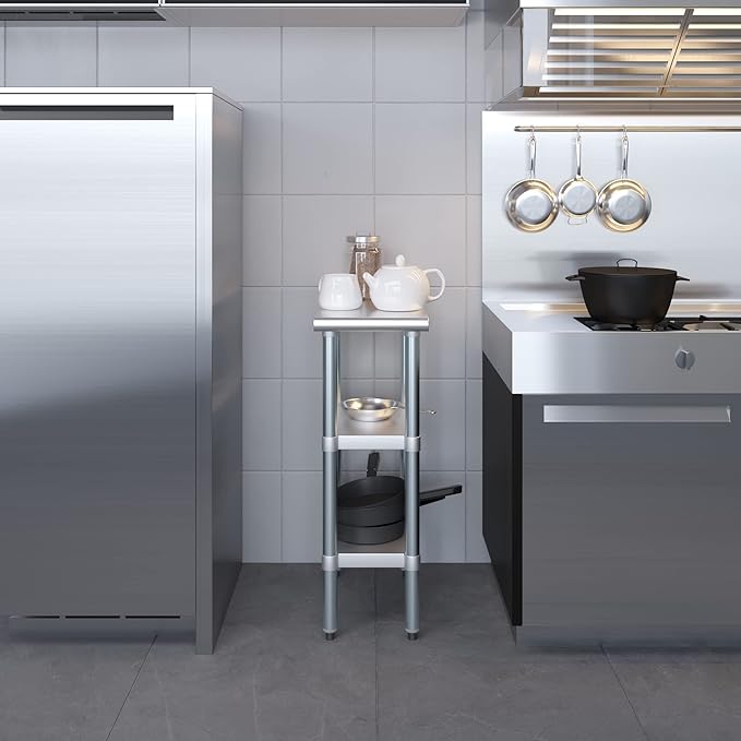 AmGood Stainless Steel Work Table with 2 Shelves | NSF | Metal Utility Table (12" Long x 24" Deep)