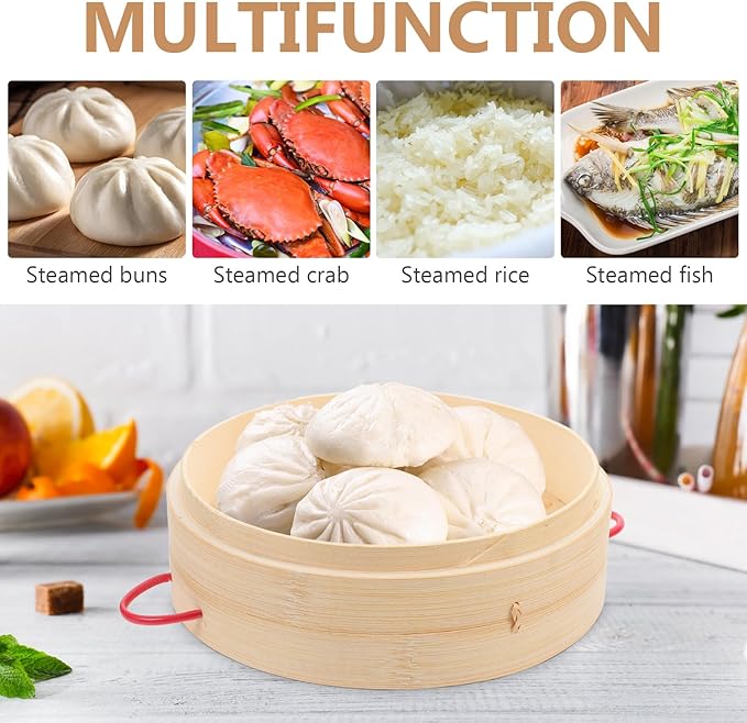 Steamer Basket with Cover 20cm Red-ear Double Handle Food Steamer for Vegetables Dumplings and Bao Buns Household and Commercial Cooking