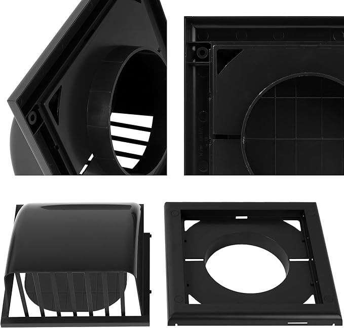 Repa Market 4 Inch Dryer Vent Cover Outside with Backdraft Damper - Black ABS Plastic Exhaust Vent Hood - Wall Vent Cover - Outside Dryer Vent Cover for Dryer Vent Hose, Bathroom Vent Cover, AC Vent