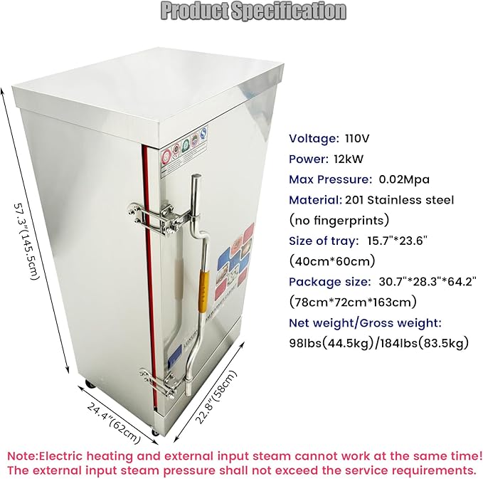 110V Commercial Electric Steaming Cabinet 12 Trays Multi-purpose Steam Warmer Cabinet 12000W 15.7"*23.6" Size of Tray 0.02Mpa Pressure Rice Steaming Box