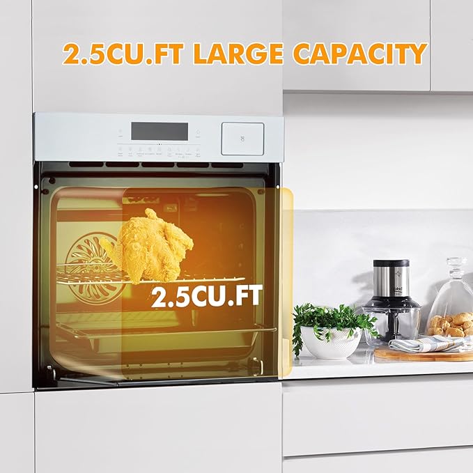 24 Inch Built-in Electric Single Wall Oven,2.5Cuft, Stainless Steel Convection Oven with 8 Cooking Functions, Touch Control, Timer, Convection Fan and Safety Lock, 3000W, Silvery