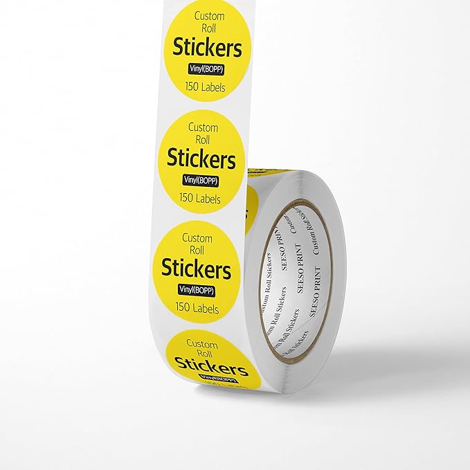 150 Roll Labels Personalized and Custom Design Stickers for Your Business Round Square Heart Star Die-Cut Any Shape and Size with Your Logo Text Image (Vinyl (BOPP))