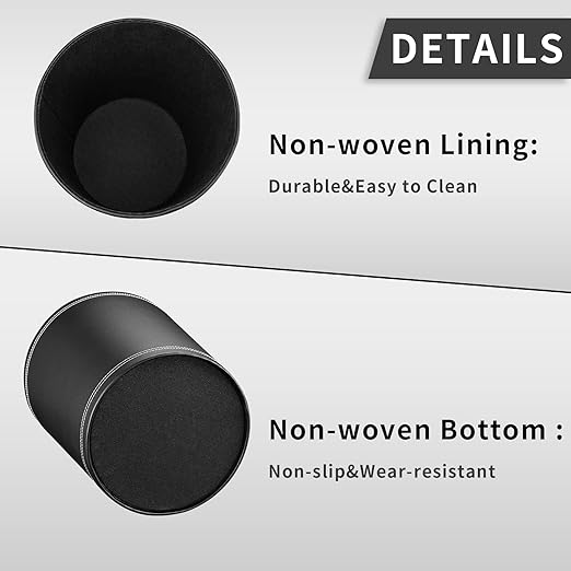 GORESE Pu Leather Trash Can, 2.6 Gallon Black Bathroom Trash Can, Small Office Garbage Can Wastebasket for Bedroom, Kitchen, Round Trash Bin Decorative Under-Sink/Desk/Home Easy to Clean