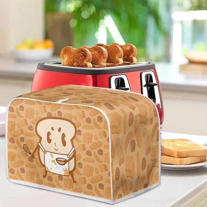 Cartoon Bread Print Toaster Covers 2 Slice Bread Maker Covers Toaster Oven Cloth Cover Kitchen Accessories Cover with Handle Dust Protection