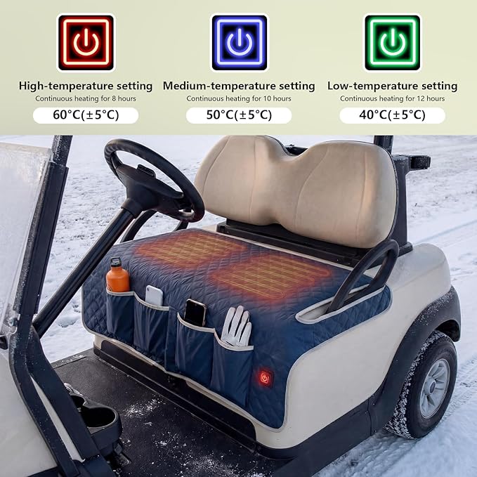 Heated Golf Cart Seat Covers, Golf Cart Heater USB, USB Interface Power Supply, Universal 2-Person Winter Seat Cover, 3-Level Heating for Yamaha EZGO Club Car, Golf Cart Seat Covers, Navy Blue
