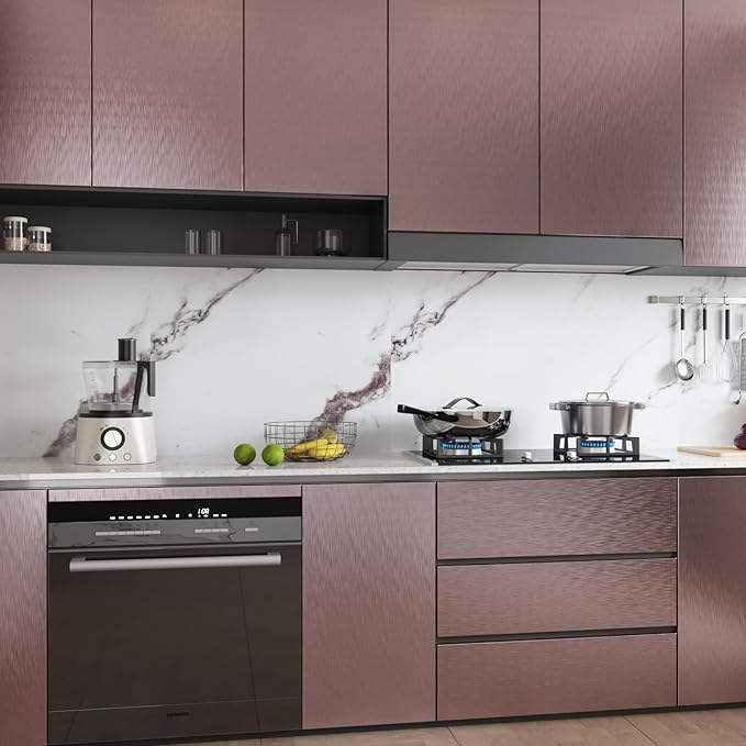 CRE8TIVE 12"x80" Rose Gold Stainless Steel Contact Paper for Kitchen Wallpaper Peel and Stick Brushed Metallic Wallpaper Heat Resistant Self Adhesive Metal Vinyl for Appliance Dishwasher Fridge Covers