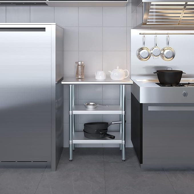 AmGood Stainless Steel Work Table with 2 Shelves | NSF | Metal Utility Table (30" Long x 18" Deep)