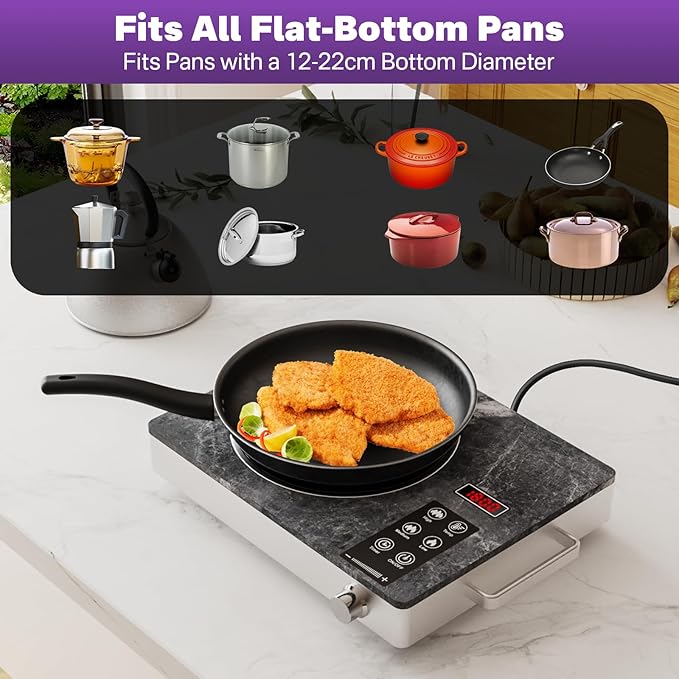 Portable Electric Stove 1800W, Single Burner Ceramic Hot Plate with Touch & Knob Control, Marble Glass Cooktop with Handles, Plug-in Infrared Cooktop for All Cookware