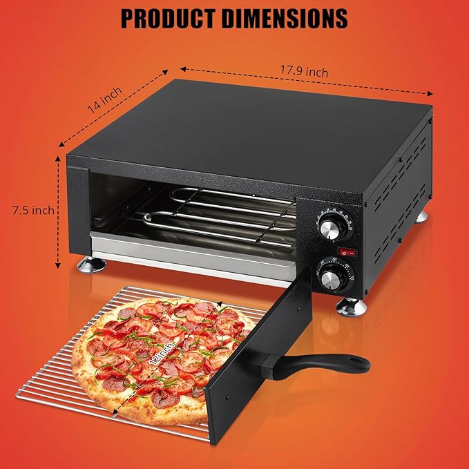Electric Pizza Oven 12 inch Countertop Pizza Oven, Commercial Pizza Maker Machine with Timing & Temp Control, Stainless Steel Pizza Cooker for Restaurant Home, 1100W 110V Black
