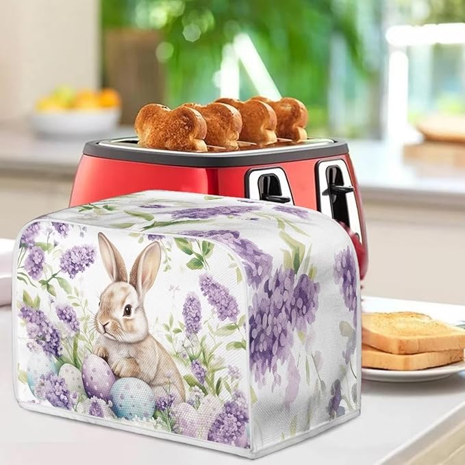 Easter Egg Bunny Print Toaster 4 Slice Cover Dust Fingerprint Protection Universal Size Kitchen Appliance Waterproof Cover