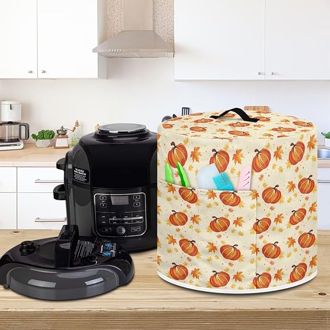 Pumpkins Maple Leaf Print 3 Quart Pressure Cooker Dust Cover with Storage Pocket and Top Handle Kitchen Appliance Air Fryer Rice Cooker Dust Cover Thanksgiving Day Decor